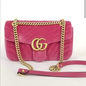 Gucci marmont small pink velvet shoulder bag